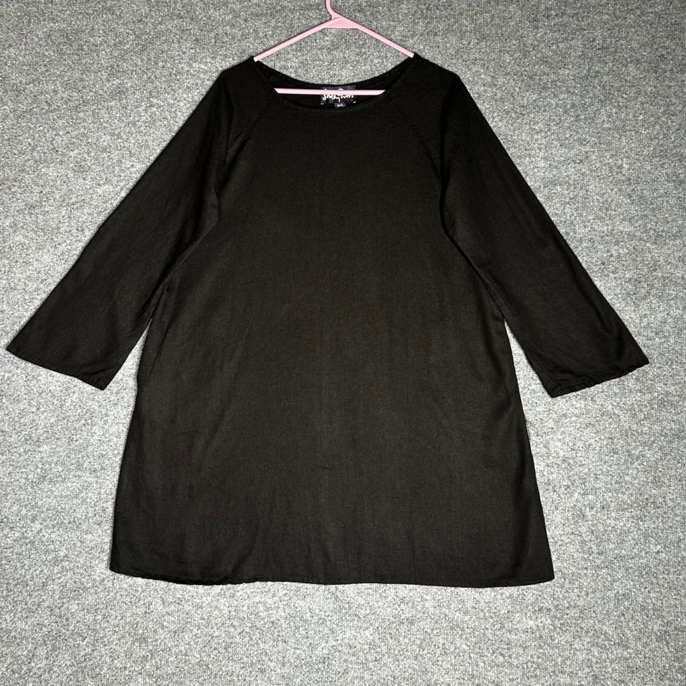 Lesley Evers Black 100% Linen 3/4 tunic top with Pockets Womens 1X
